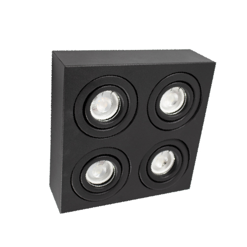 Plafón cardánico cuadrado para 4 dicroicas GU10 negro texturado 25,5x25,5x10cm